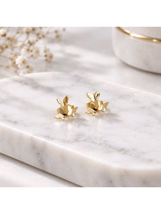 Boucle d'oreille 3 papillon or