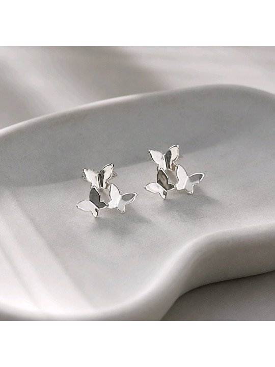 Boucle d'oreille 3 papillon argent