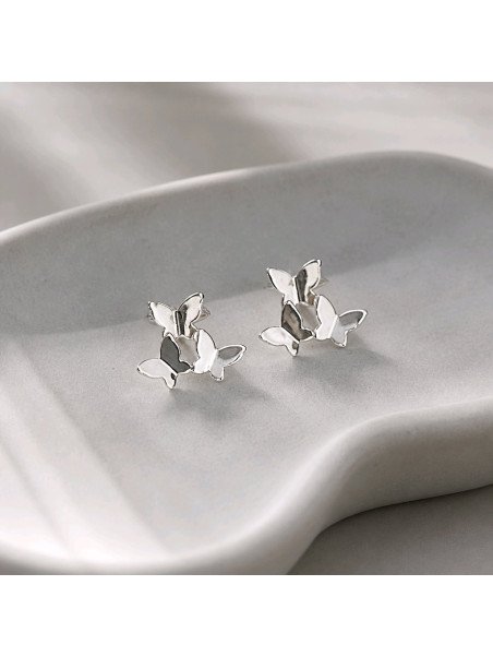 Boucle d'oreille 3 papillon argent