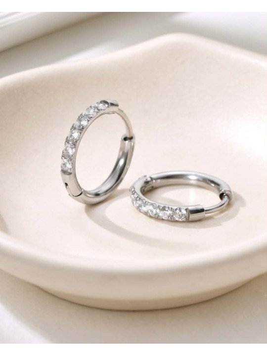 Créole en acier +strass argent